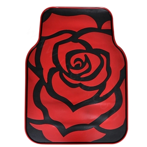 Classic Rose Flower Universal Automotive Carpet Car Floor Mats Rubber 5pcs Sets - Red